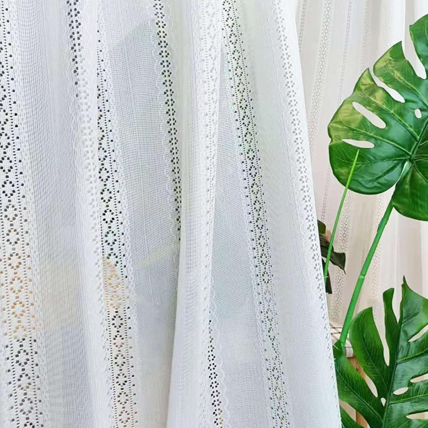 Sheer Curtains 2 Panels,2 x 54W x 96H,Voile Curtain Window White Hollow Lace Jacquard Curtain Pinch Pleats for Windows