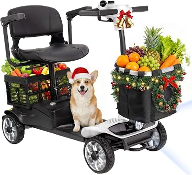 4 Wheel Mobility Scooter for Adults - Mobility Scooters for Seniors - 15 Mile, 330 lb Capacity, Foldable Portable & Travel Friendly Motorized Scooter, Removable Battery & Two Baskets, White