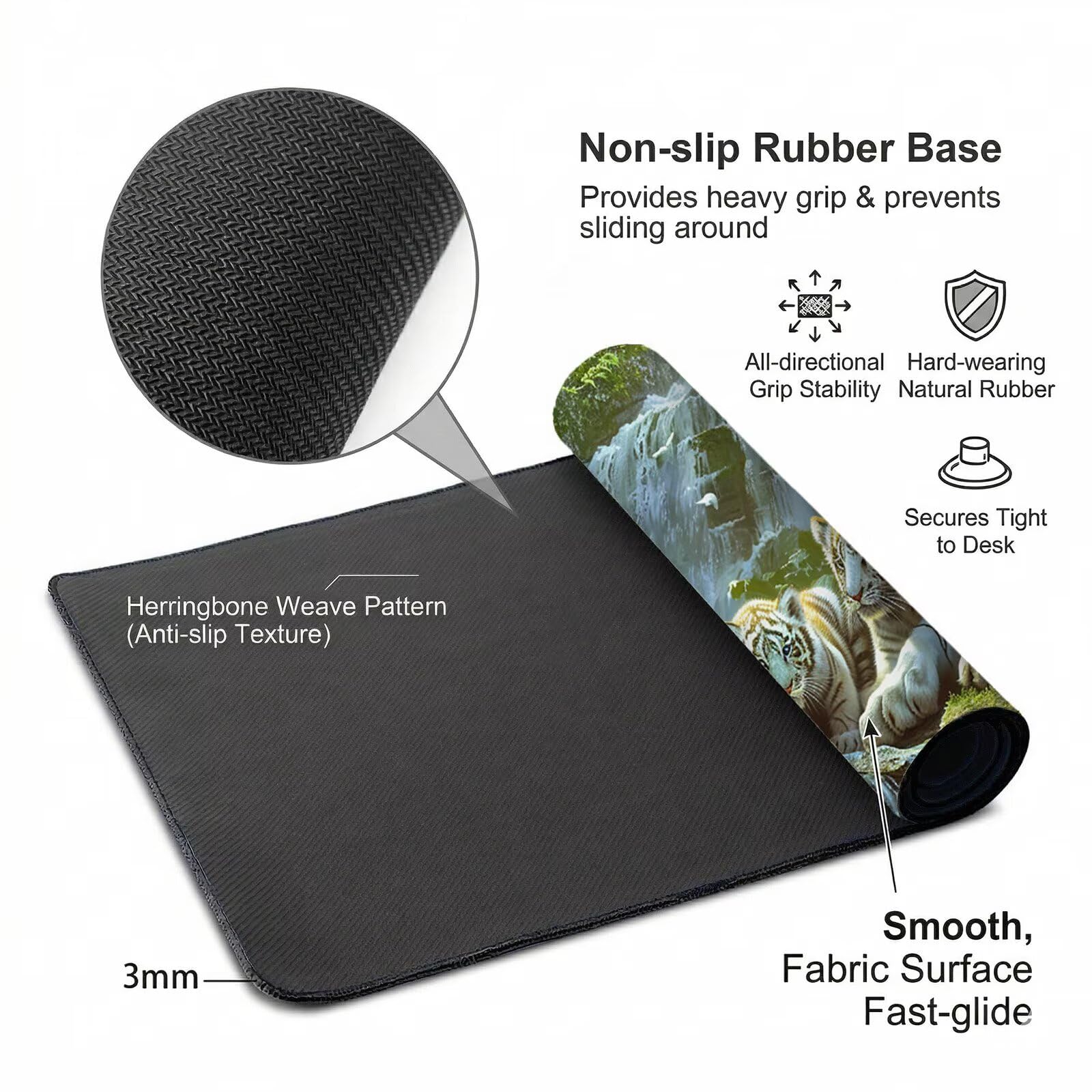 Alfombrilla Ratón XXL 1200 x 600 x 3 mm, Alfombrilla Escritorio, Caer Grande Protector de Mesa con Base de Goma Antideslizante y Bordes Cosidos, Impermeable, para Oficina, PC, Gaming (Tigre) L-x6150