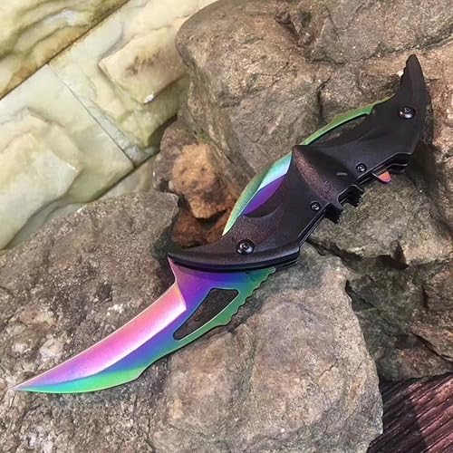 Miniatura 3 de Dark Bat Knight Cuchillo de bolsillo plegable de doble hoja con asistencia de resorte, cuchillos tácticos con clip para cinturón, gran regalo para