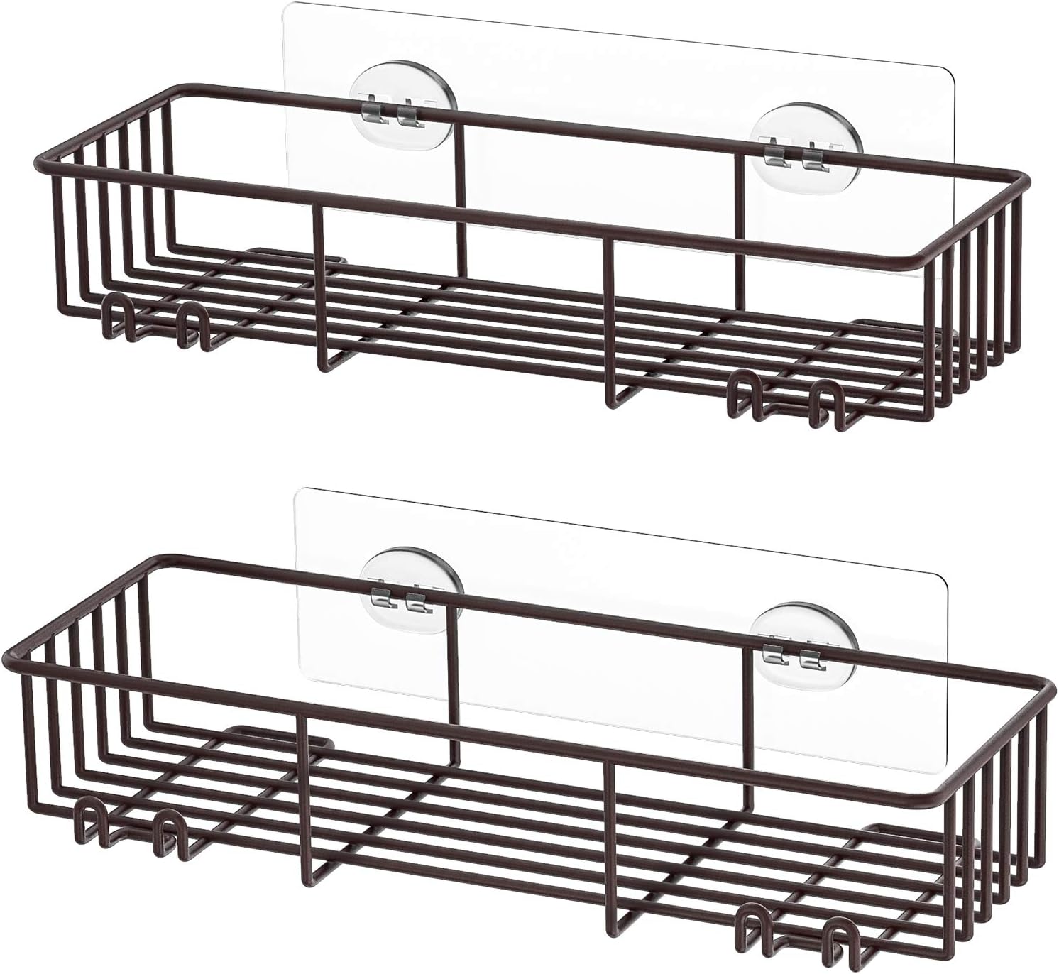SMARTAKE 2-Pack Shower Caddy, Rustproof Bathroom Shelf Organizer with Hooks for Hanging Razor Sponge Brush, SUS304 Stainless Steel Wall Rack for Dorm, Toilet, Bath and Kitchen, Bronze