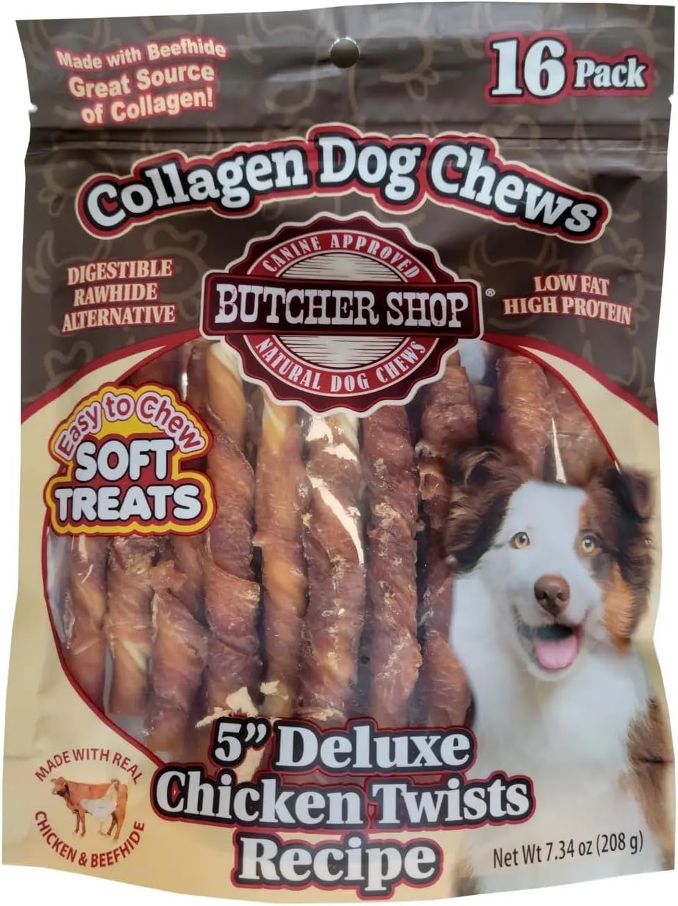 Butcher Shop Collagen Dog Chews 5” Deluxe Chicken Twists Dog Treats (2 Pack - 7.34 oz per Pack)