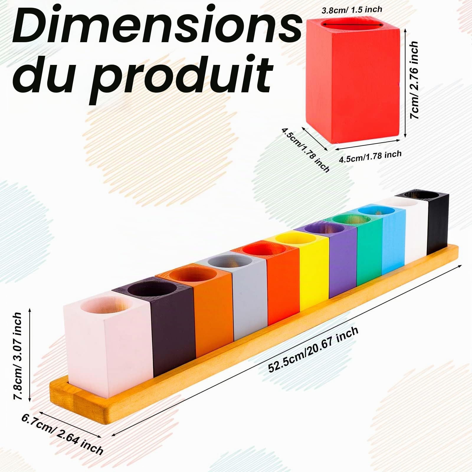 NQEUEPN Porte Crayon de Couleur en Bois, Porte Crayon Montessori Porte-stylo en Bois Montessori pour Salle de Classe 11 Tasses sur un Support, Crayons Non Inclus