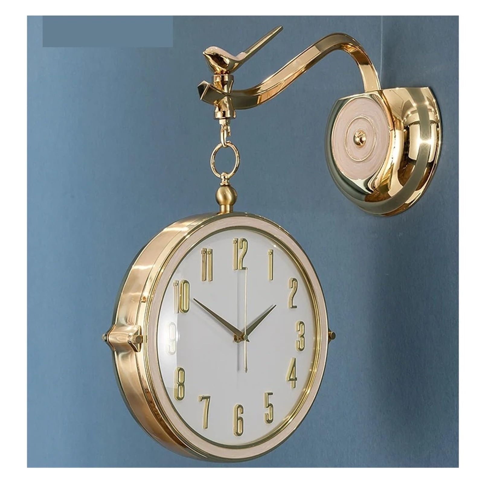 Zegar ścienny dwustronny zegar duży luksusowy dwustronny zegar ścienny nowoczesny design kreatywny metal złoty duże zegary zegar ścienny wystrój domu cichy salon Ro, styl 2-żółty