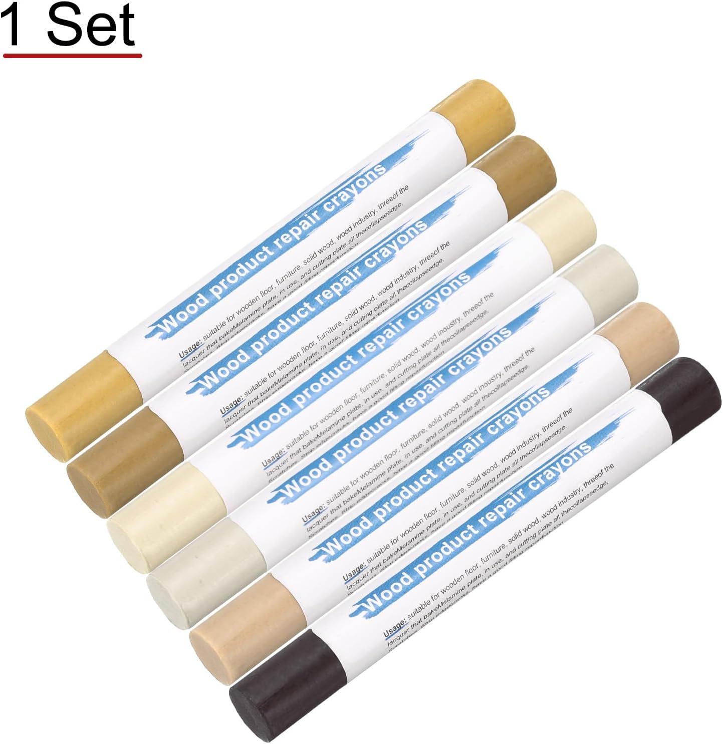 HARFINGTON Wood Filler Sticks 6 Colors Wooden Wax Touch Up Furniture Repair Crayons for Medium Brown, White Maple, Maple, Beige, Light Gray, Dark Oak