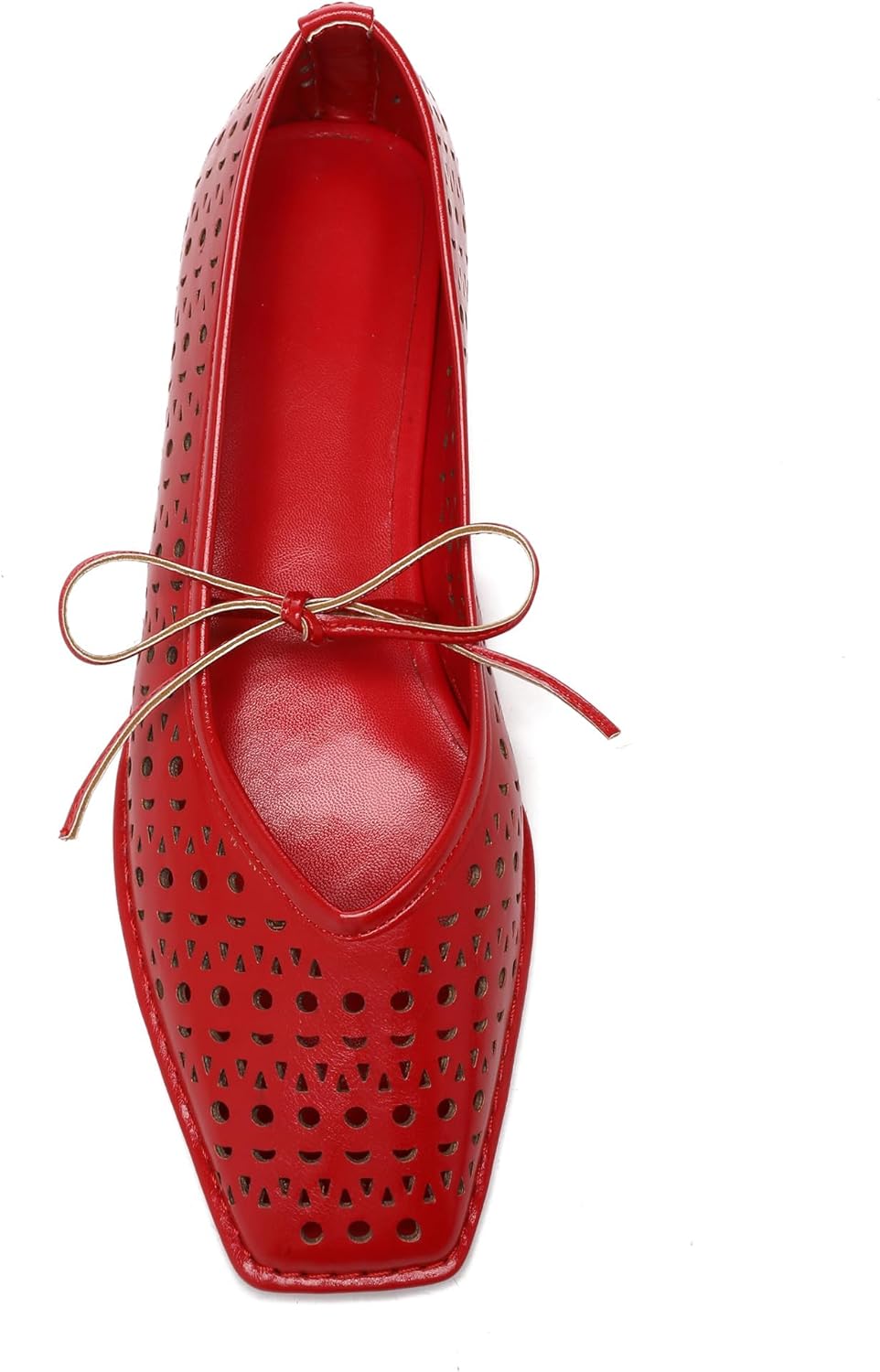 Seborluys Lace Up Ballet Flats for Women Square Toe Mary Jane Flats Bow Slip On Leather Comfortable Ballerina Shoes