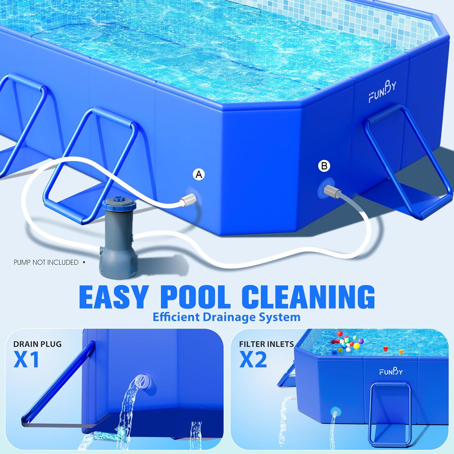 FunBy Foldable Pool, Foldable Swimming Pool, Large Foldable Pool for Adults, Non-Inflatable Pool,Oversize Thickened Collapsible Pool, Kids Pool for Backyard,Mosaic Design 90"x50"x20"-Blue