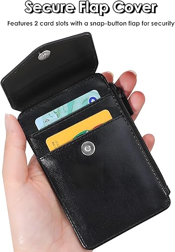 Miniatura 3 de Soporte de cuero para tarjeta de identificación con bolsillo con cremallera, 1 ventana transparente para identificación y 3 ranuras para tarjetas