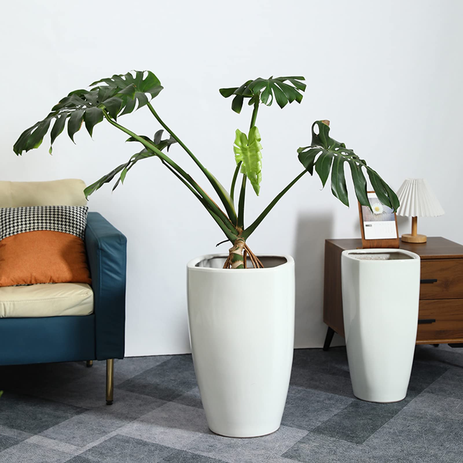 Vasi da Giardino Vasi per fioriere in Ceramica con Fori di drenaggio, Grande Vaso per Piante per Interni, Esterni, Ufficio, casa, Giardino, Cucina (Bianco)