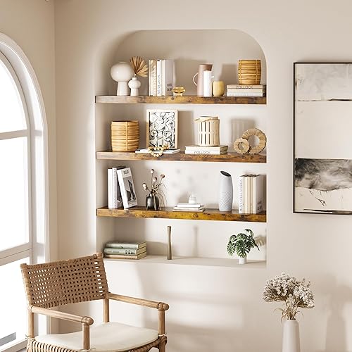 Miniatura 7 de Colima Estantes flotantes de baño para pared, estante flotante de pared de 36 pulgadas, estantes de almacenamiento de madera rústica para