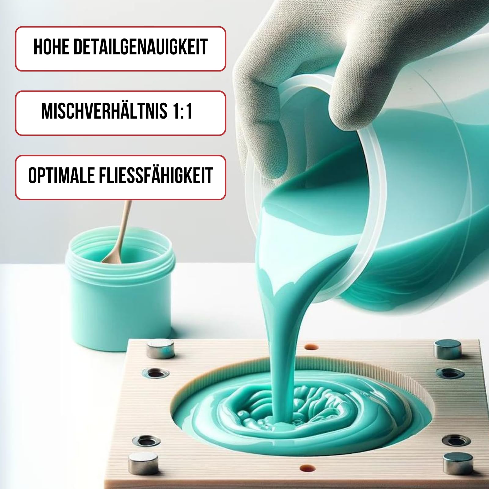 TFC Silikon Kautschuk Typ 1 - Hochdetailliertes Abformsilikon 1 KG - 2 Komponenten Silikon zur Herstellung von Silikonformen oder zum Gießen - Optimal für Objekte bis zu 30 cm