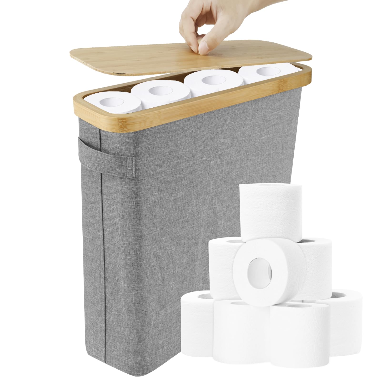Vavpup Gray Large Toilet Roll Storage,Roll Storage Basket With Lid,Oxford Cloth Toilet Paper Storage,Foldable Organizer Basket For Tight Spaces Space Saving Toilet Paper Bin