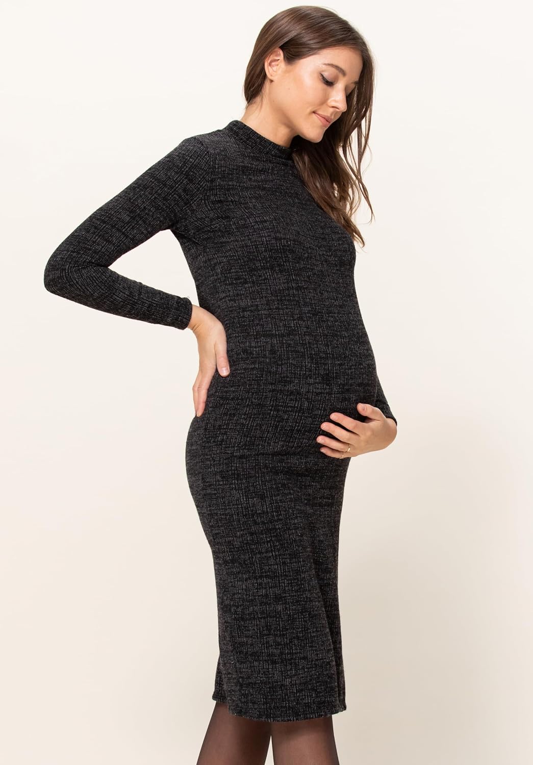 LaClef Womens Bodycon Side Slit Sweater Knit Maternity Dress