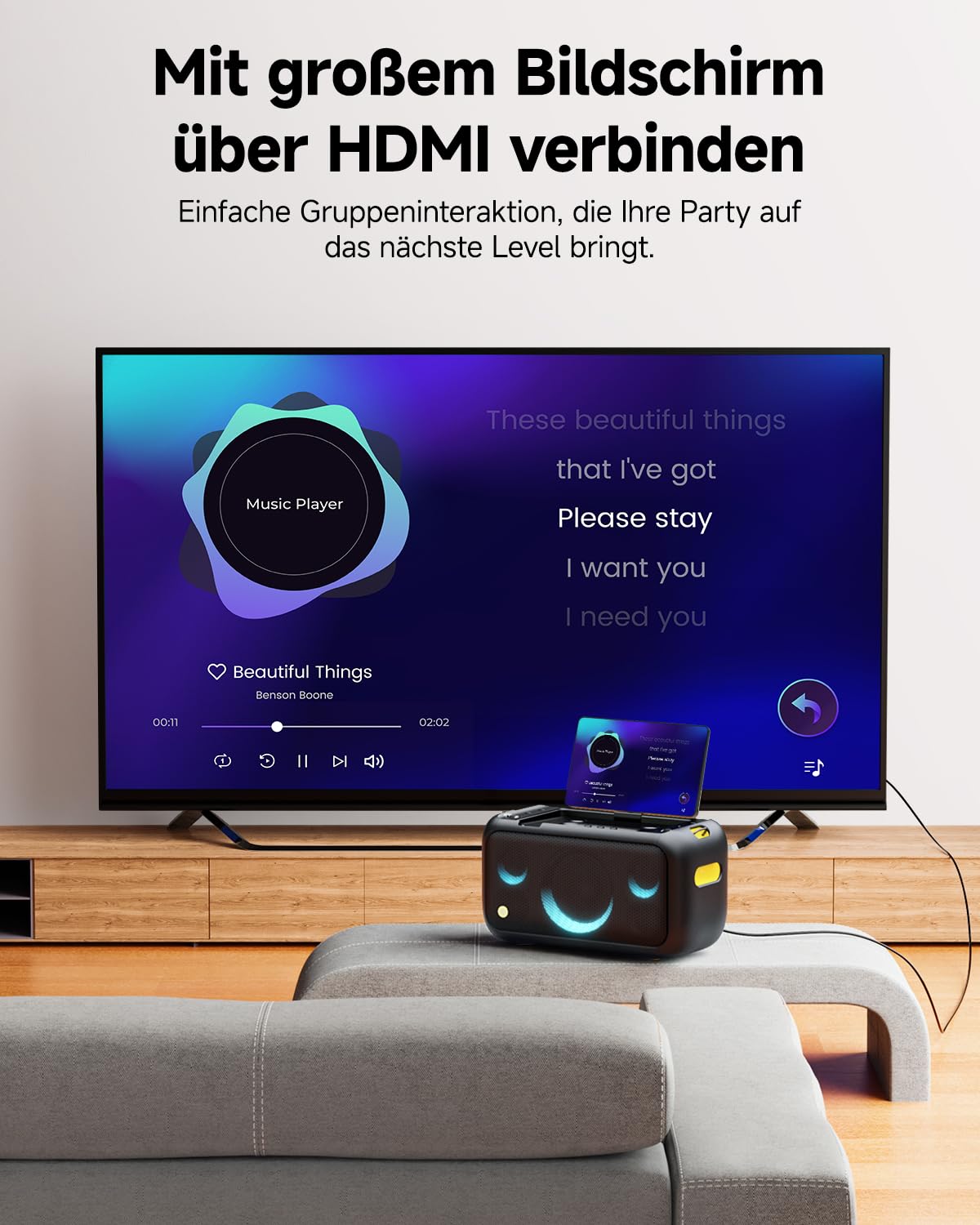 Karaoke-Maschine für Erwachsene mit Textanzeige, eingebautem 13,3"-Bildschirm, echte All-in-One-Karaoke-Maschine mit 2 kabellosen Mikrofonen, 800W Bluetooth-Lautsprecher für Party, TV.