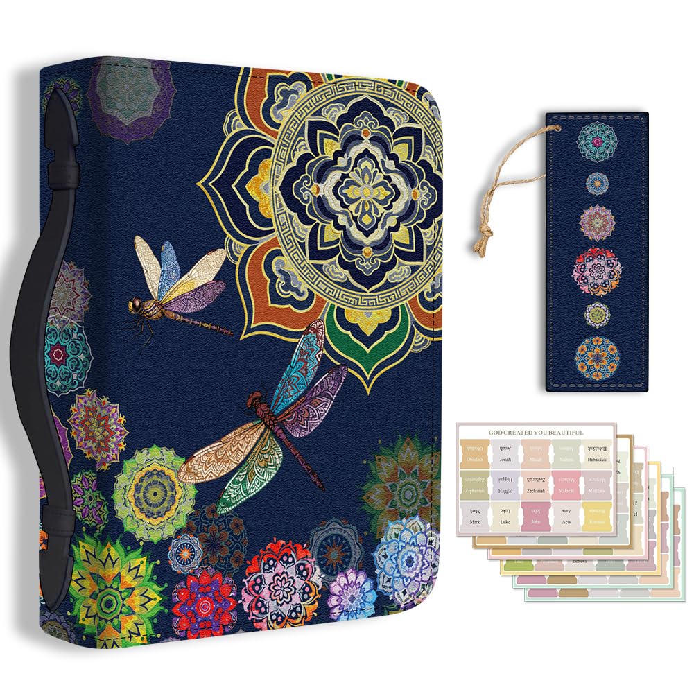 Hobbspring 1pc Mandala Large Bible Cover PU Leather Bible Case with Bookmark Dragonfly Bible Carrying Case for Women Men Christian Bible Note Books Carrying Accessories 20.3x28.5x5.9cm โ image 1