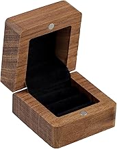 Amexo Ring Box in Walnut Wood Engagement Ring Box with Soft Interior Vintage Square Wedding Ring Box for Engagement Proposal (for 2 Rings)