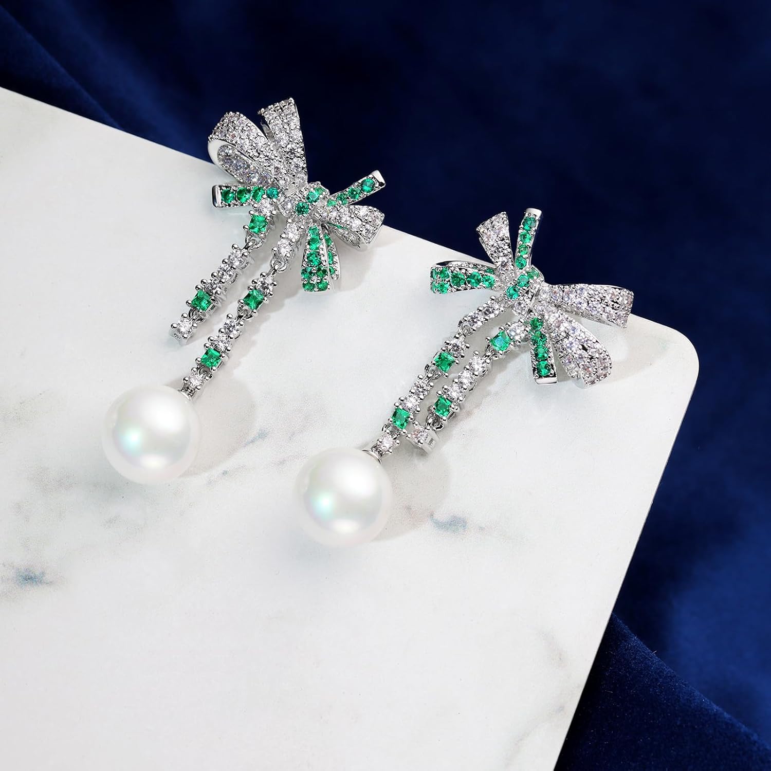 S925 Sterling Silver Butterfly Pearl Bow Earrings for Women Crystal Rhinestone Cubic Zirconia Wedding Drop Dangle Earrings for Women Lovers - Image 5