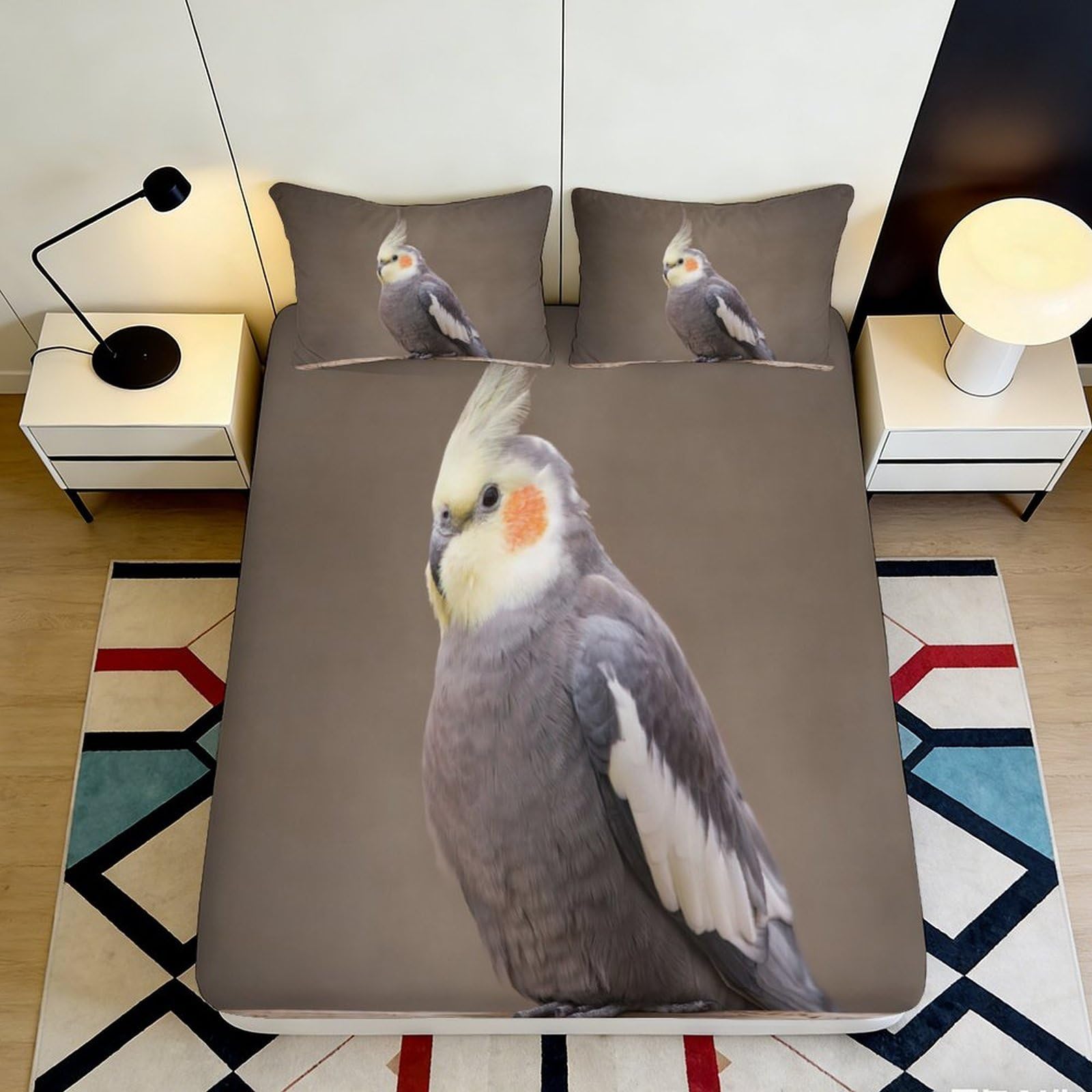 Pnayamiorkfel Style-7 3D Printed Cockatiel Bird Fitted Sheet Microfiber Soft Brown Parrot Bed Cover For Bedroom Guest Room Decor 90X200x25cm
