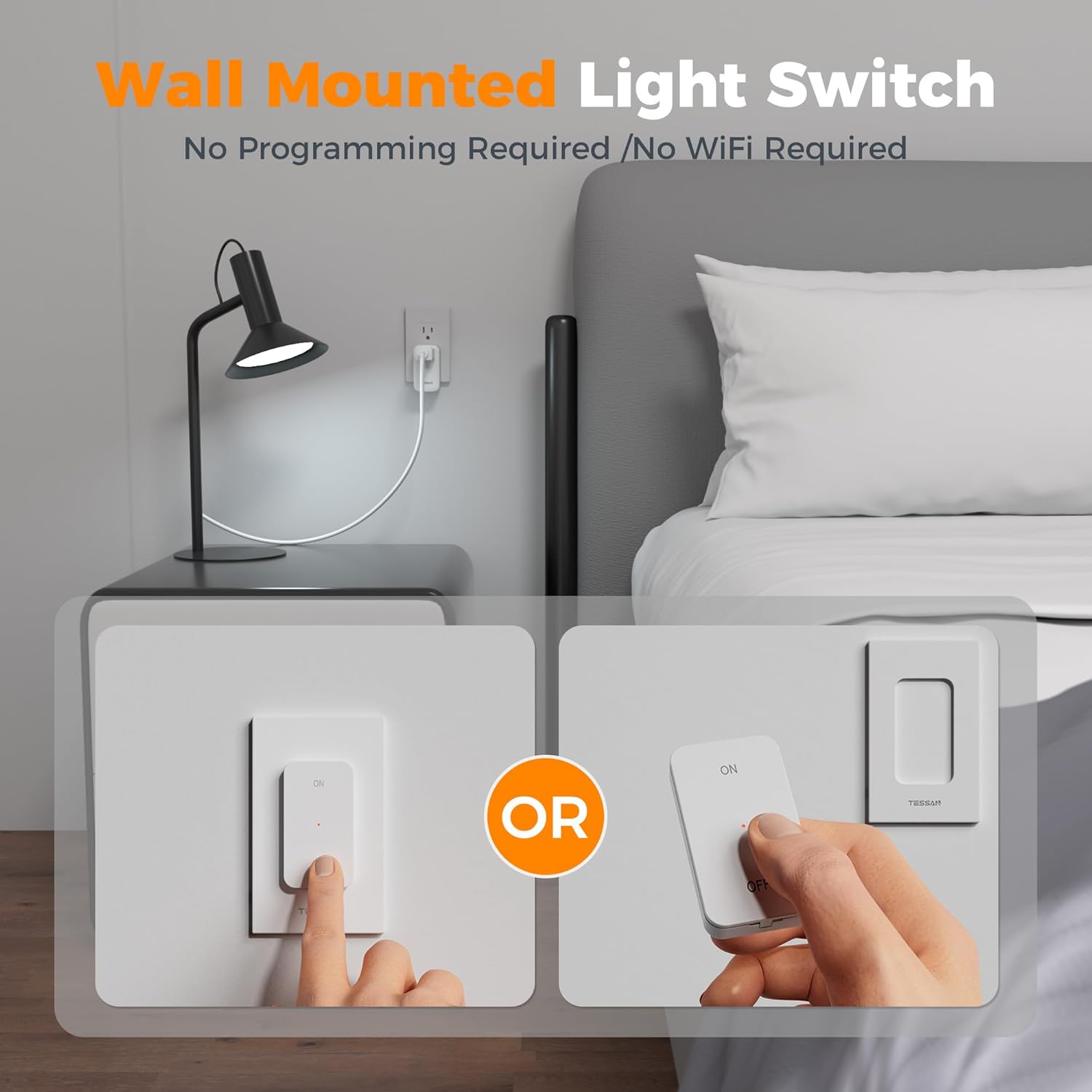 TESSAN Remote Control Outlet Wireless Wall Mounted Light Switch, Range 100FT Remote Control Outlet Plug, Wireless Light Switch for Indoor String Lights, Lamps, 1875W 5 71CCkdGSyKL. AC SL1500