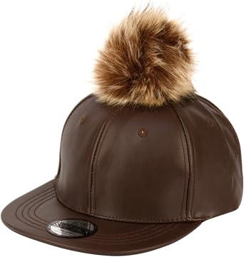 Colorful Faux Leather Pom Pom Snapback Baseball Hat Cap