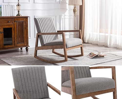 Miniatura 4 de CIMOO 3507 - Sillón mecedor para guardería, de mediados de siglo, moderno, reclinable, cómoda, sillón para dormitorio, sala de estar, color gris