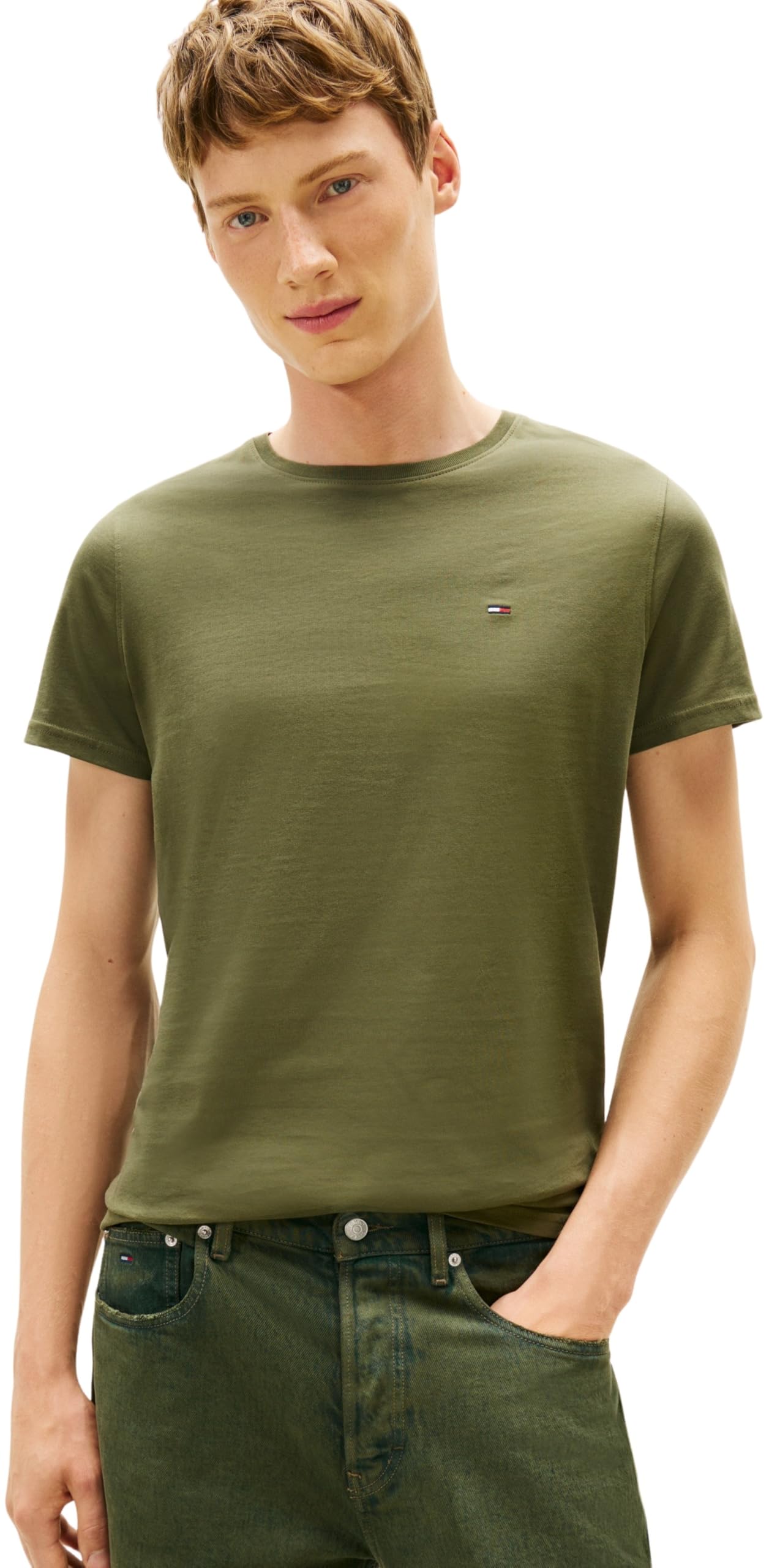 Tommy Jeans Men's TJM Xslim Jersey Tee Ext Dm0Dm04411 S/S T-Shirt, Green (Dark Greenery), M
