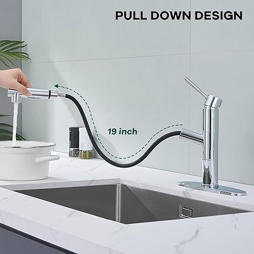 Miniatura 3 de Grifos de cocina, grifo de cocina cromado con rociador extraíble, moderno grifo de fregadero de cocina de acero inoxidable comercial RV grifo de