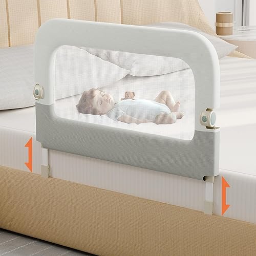Barandilla de protección de cama para niños pequeños, rieles de seguridad plegables y de altura ajustable de 32 pulgadas - Barandilla de barrera