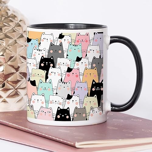 Vista 5 de YouNique Designs Tazas de café para gatos, taza de café portátil de 11 onzas, tazas de gato para amantes de los gatos, regalos para mujeres, taza
