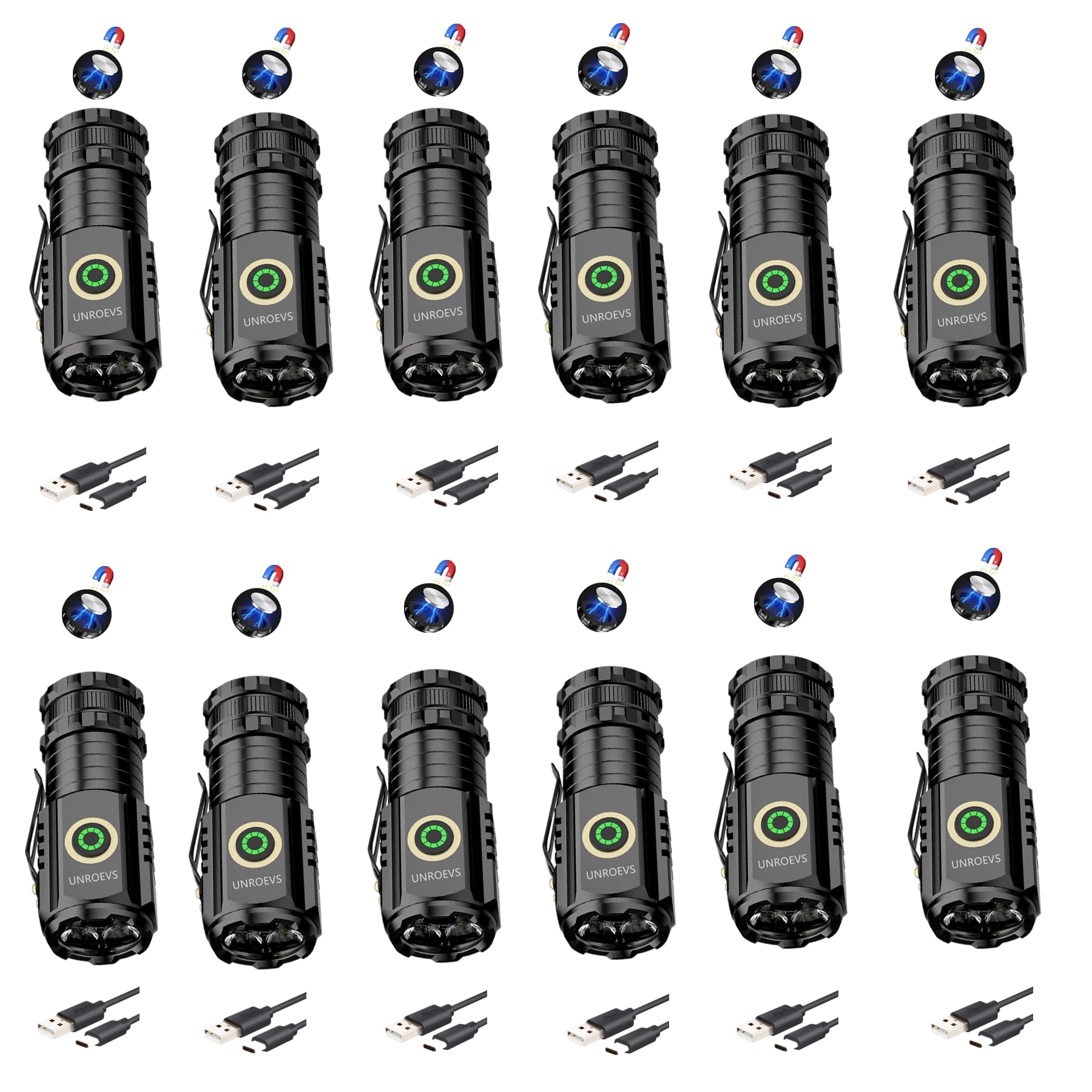 UNROEVS Mini Flashlight 2550 Lumens Rechargeable USB C Charging, Small Flashlights High Lumens 5 Modes, Pocket Light with Clip, Magnetic Flash Light