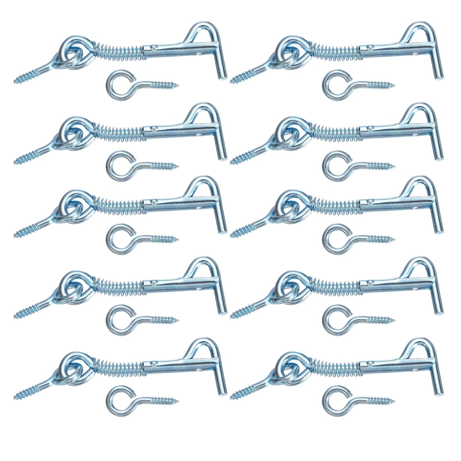 sourcing map 10Pcs Cabin Hook Eye Latch, 2.5" Zinc Plated Iron Spring Hook and Eye Safety Latch with Mounting Screw for Wood Window Door and Cabinets