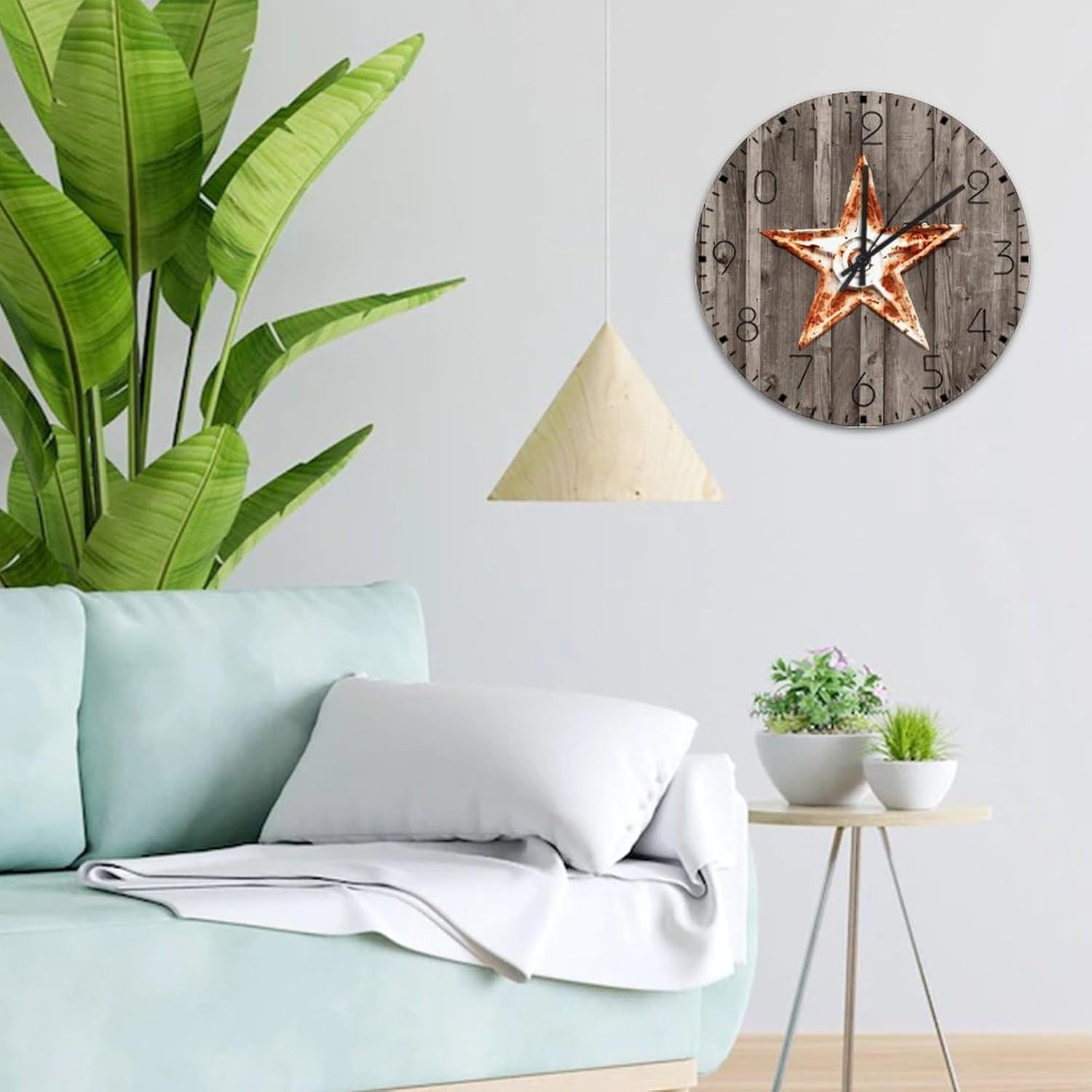 Minimalist Wood Clock Non-Ticking Sweep Movement Texas Lone Star Home Map Custom Wall Clocks Western Country Barn Star Home Decor for Yoga Room Living Room Dining Room 12 Inch