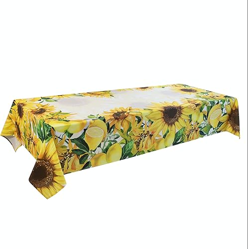 Miniatura 9 de Manteles estilo acuarela de girasol y limonada de 60 x 120 pulgadas, mantel floral de girasoles, resistente al agua, mantel oblongo, diseño de