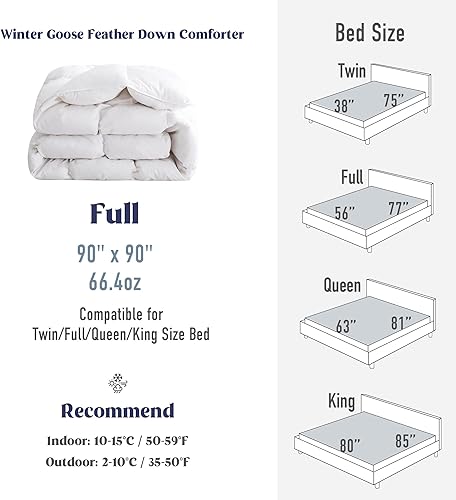 Miniatura 7 de puredown Edredón de plumas de ganso tamaño matrimonialqueen, relleno de edredón de invierno 100% algodón, edredón pesado de nube esponjosa colección
