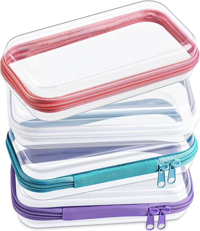 Hoolerry Conjunto com 4 estojos rígidos transparentes com zíper, 19 x 10 x 5,08 cm, PVC
