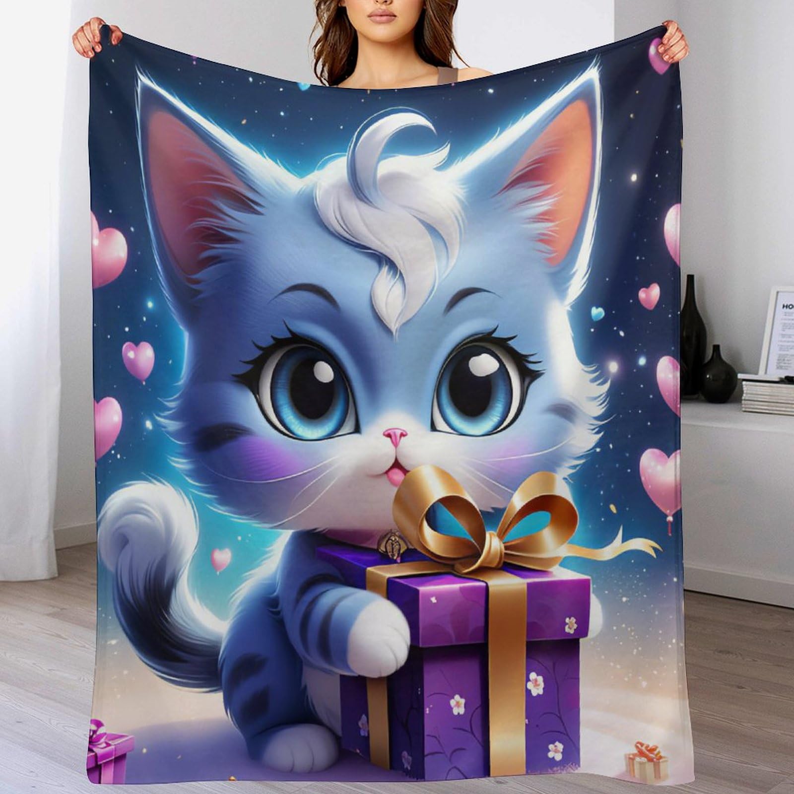 Manta de forro polar para sofa ideal para tardes de pelicula y descanso con diseno de gato