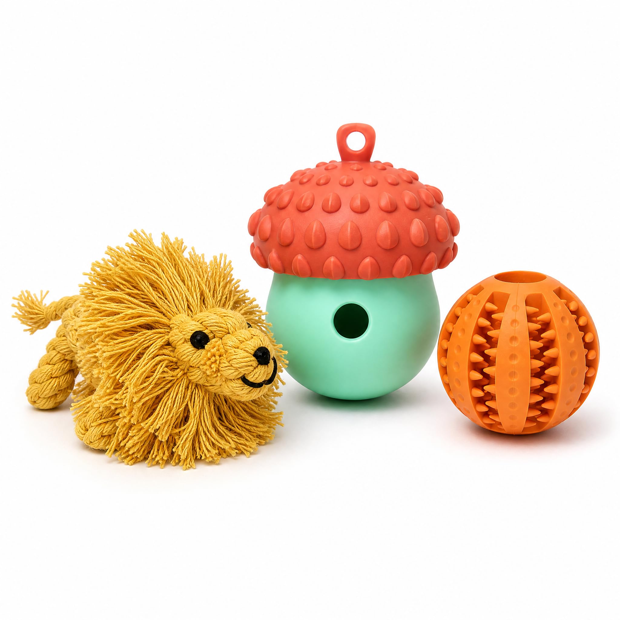 BowBabe 3-in-1 Cotton Rope & Rubber Dog Toy Set, Tug of War, Treat Puzzle Feeder & Dental Chew for All Breeds