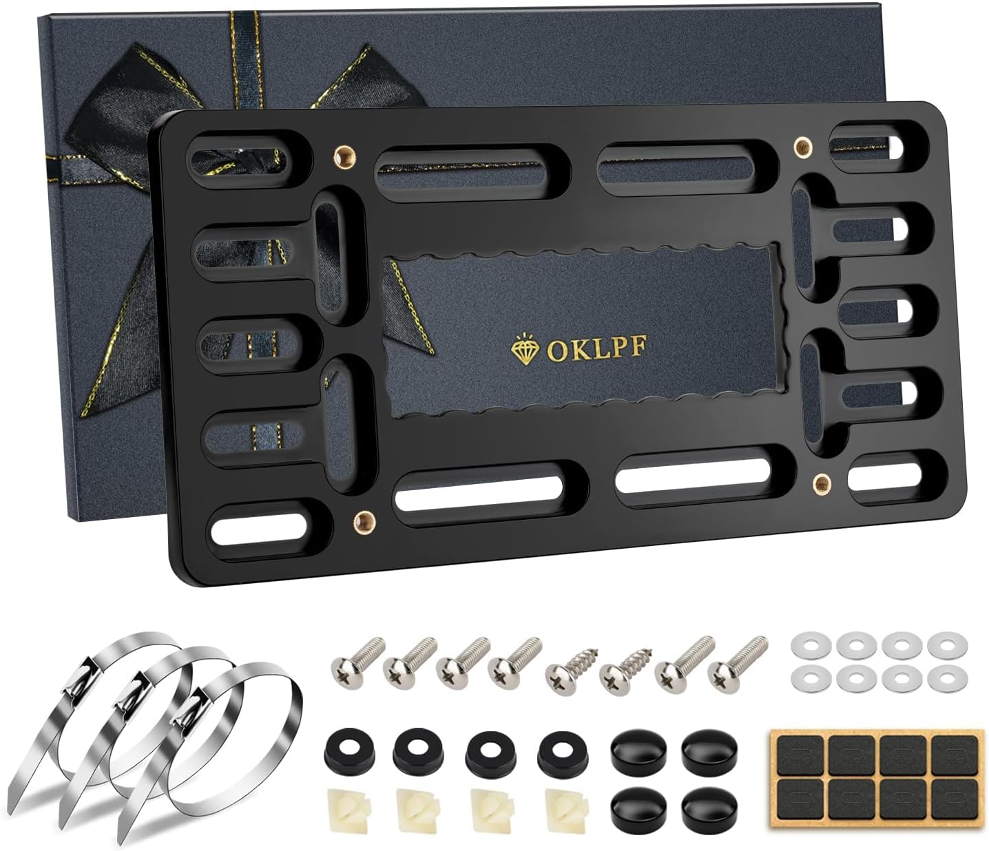 OKLPF No-Drill Front License Plate Mounting Kit - Universal License Plate Bracket Holder for Cars, Trucks & SUVs with Stainless Steel Hardware & Anti-Theft Screws