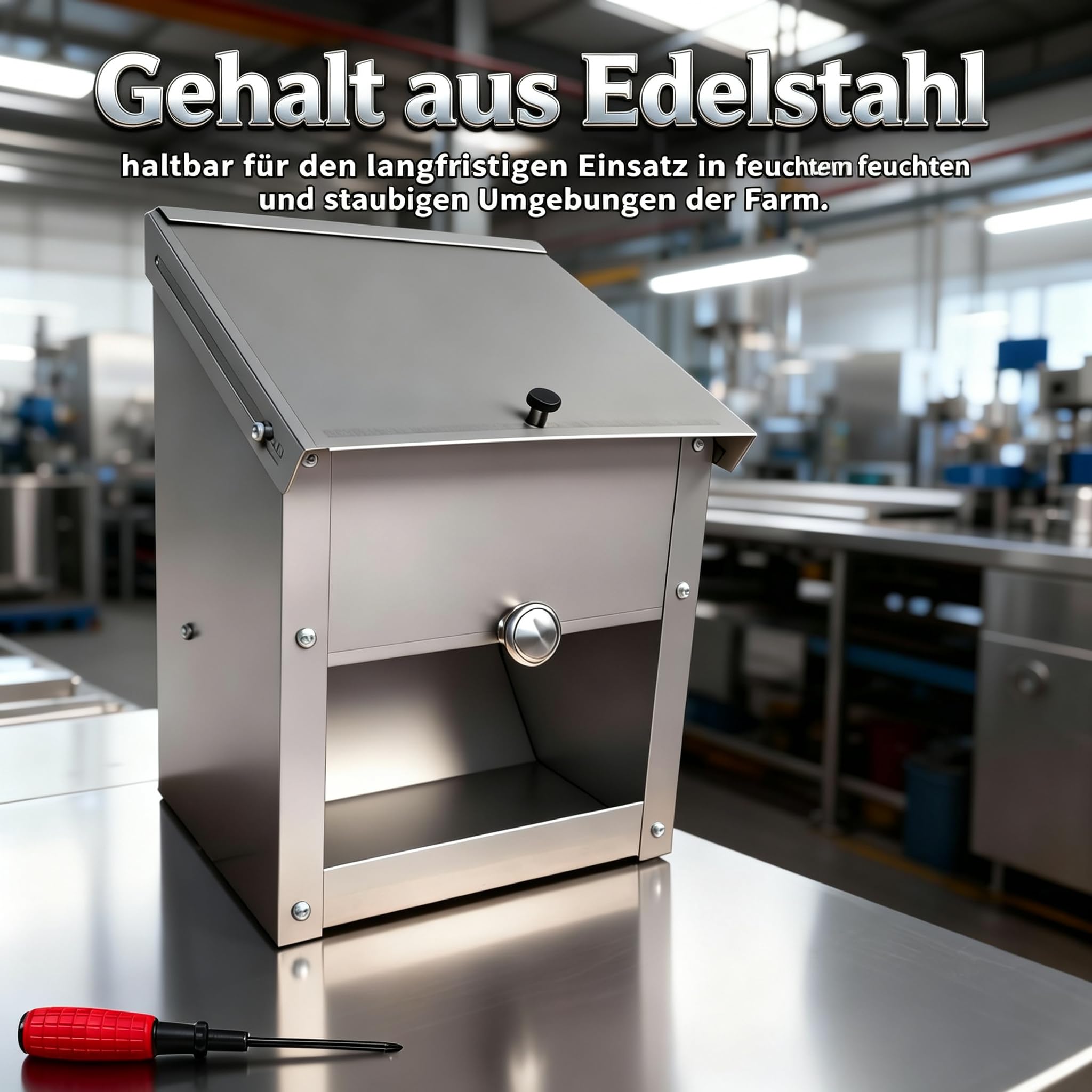 Automatischer Hühnerfutterspender Edelstahl Geflügel Futterspender Futtertrog mit Deckel Hängender Hühnerfutterspender Futterstation
