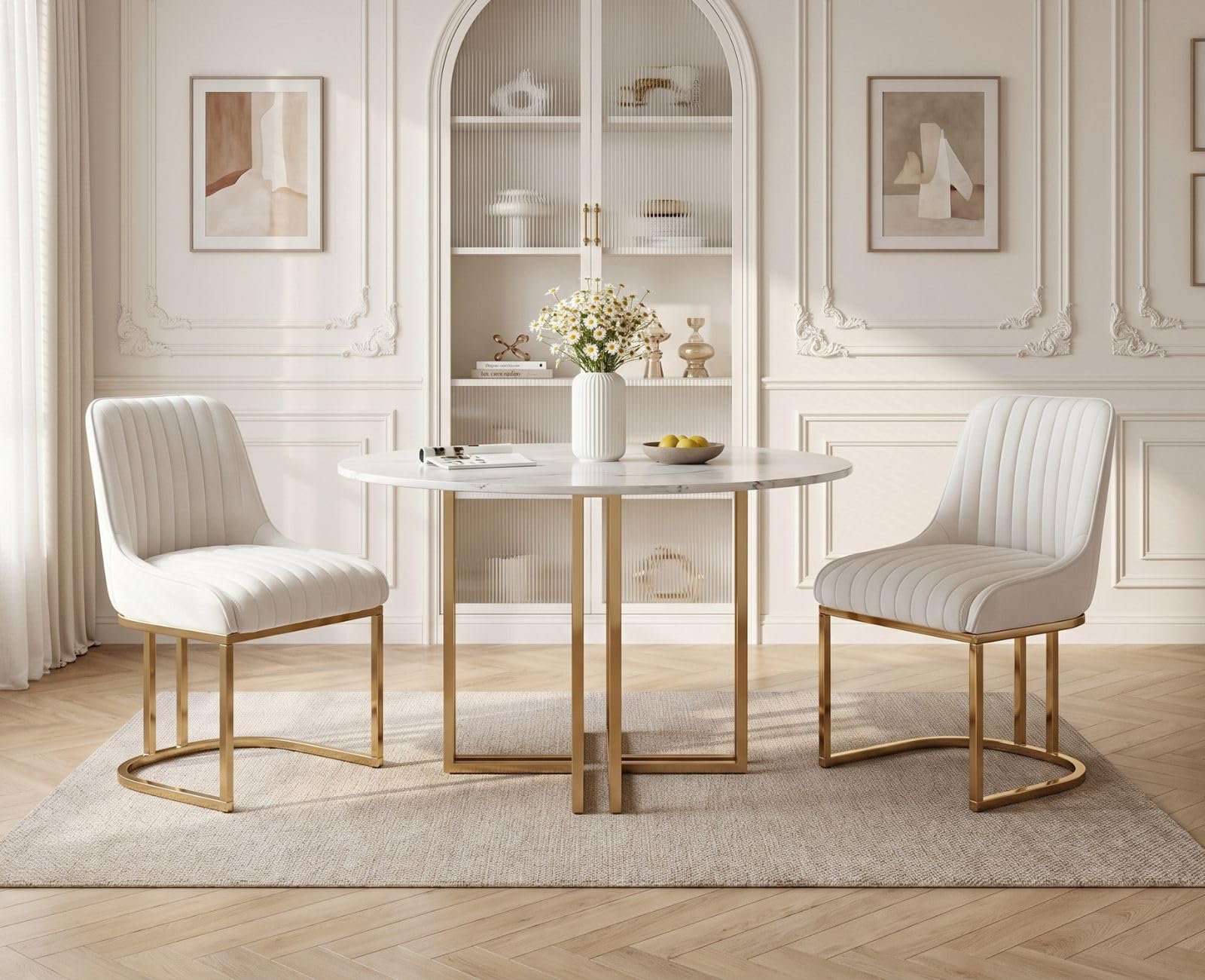 chairus 2PCS Sillas de Comedor Terciopelo con Patas Doradas, Blanco | Modernas, Patas Doradas, Sin Brazos, Para Salón/Cafetería/Recepción