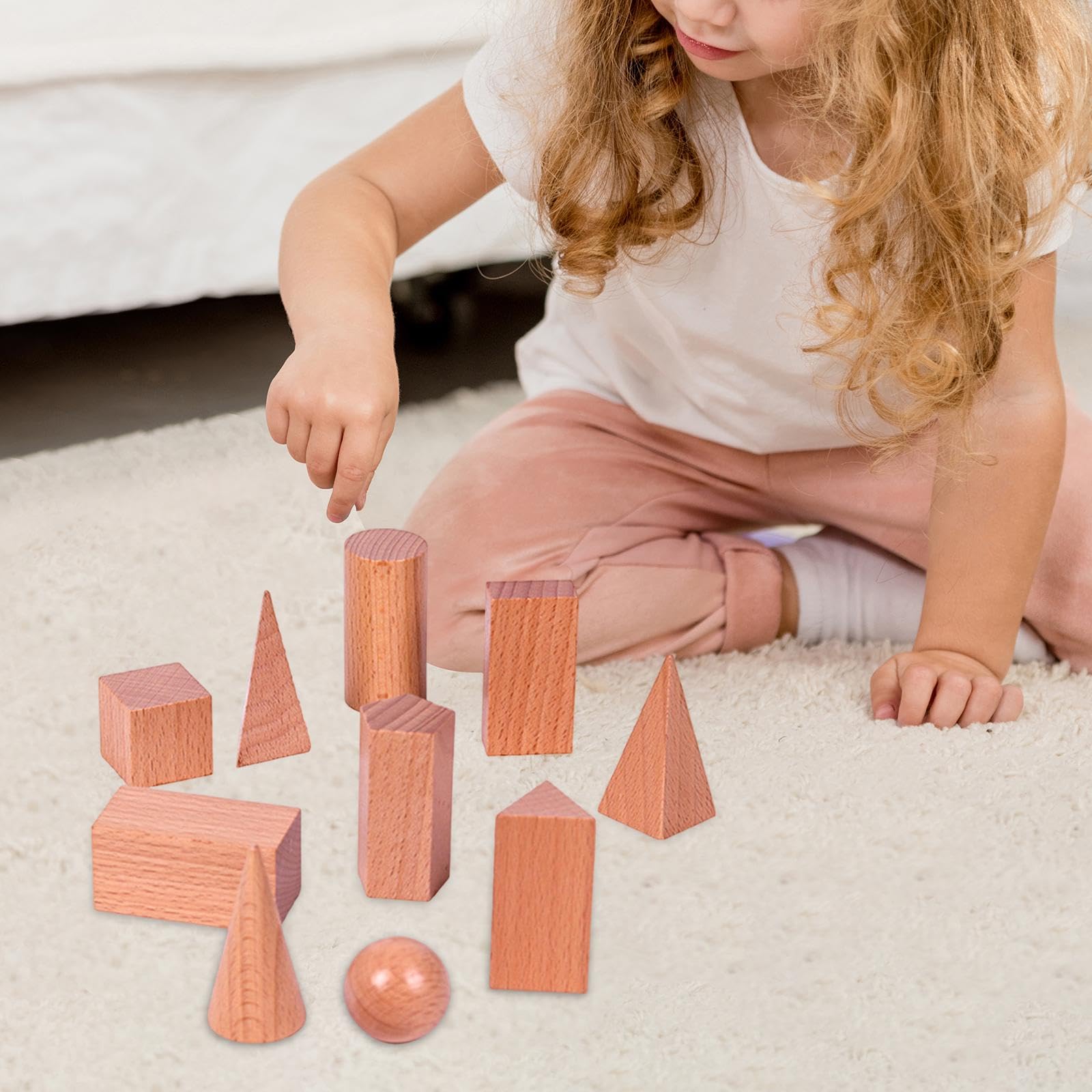 Sharplace 10 Figuras de Formas 3D, Sólidos Geométricos de Madera, Juego de Bloques de Patrones de Aprendizaje Montessori Sólidos para Preescolar, Aula, Primaria, Hogar y Escuela