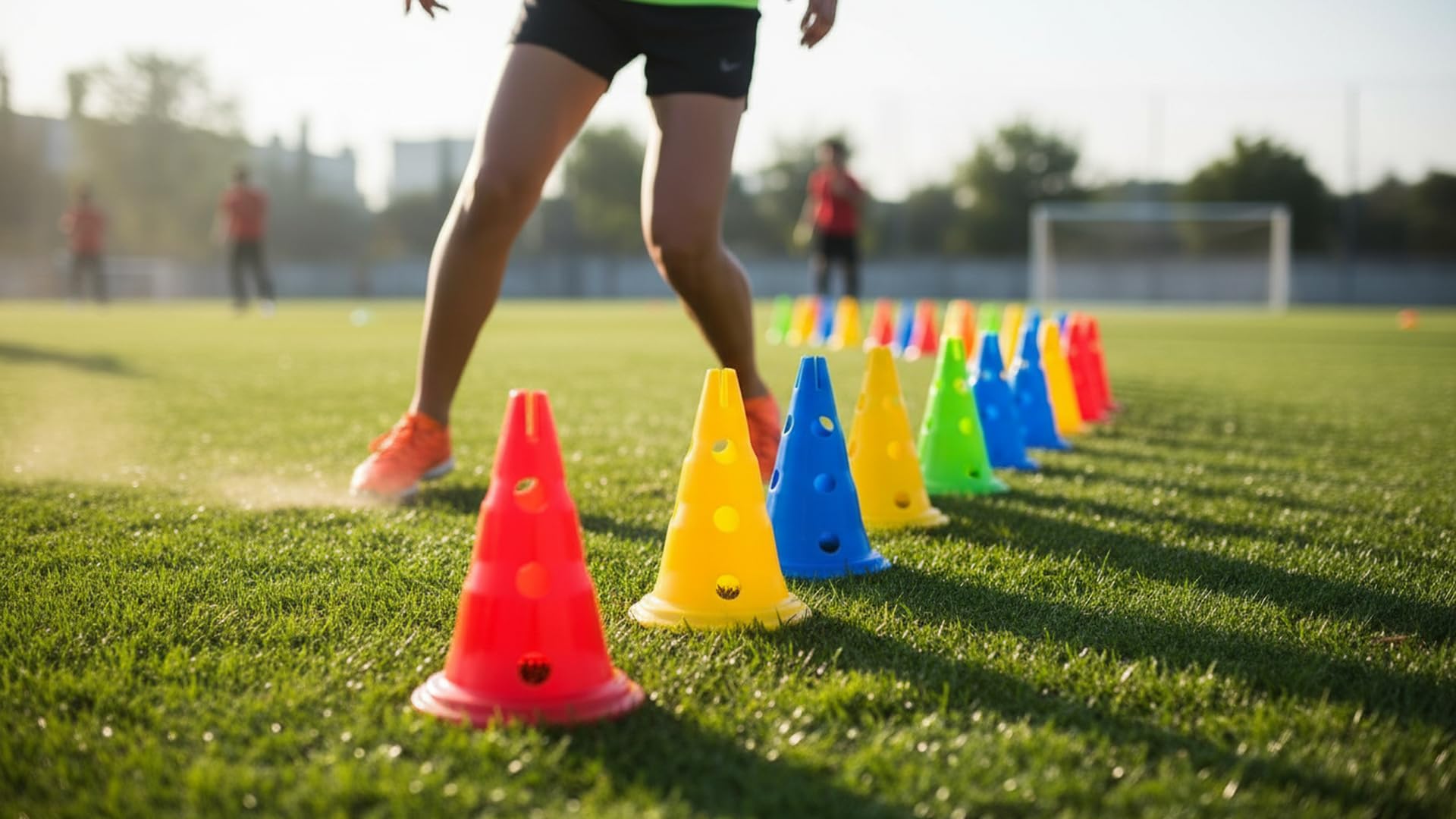 EMUKOEP 5 Conos de Entrenamiento de Fútbol, ​​Barra de Obstáculos Cónica, Barrera de Señal con Agujeros