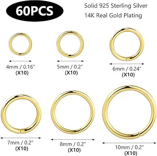 Miniatura 5 de Anillos de salto al por mayor para la fabricación de joyas Anillos de salto abiertos de latón macizo chapado en oro y plata, Plata Esterlina