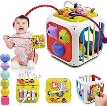Children's Games 1 2 Years, 7 in 1 Montessori Sensory Toys 6 9 18 Months Educational Activity Cube Shape Sorter, Motor Skill Development Birthday Gift