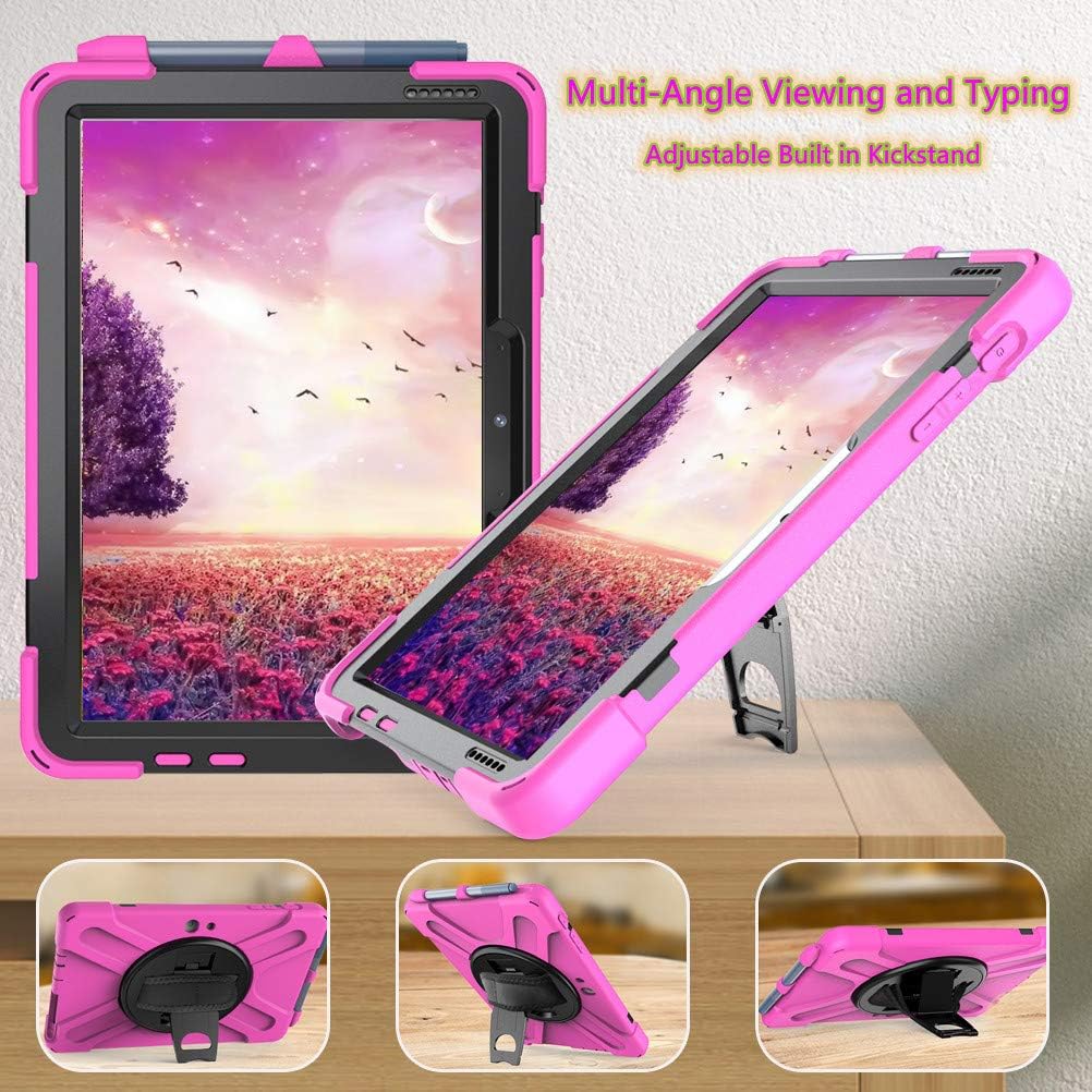 Tablet Case with 360 Rotating Strap and Stand Heavy Duty Protective Full Body Cover Compatible with Microsoft Surface Go 4/3/2/1 Pink