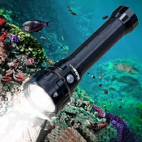 Wurkkos Lanterna de mergulho DL70 com luz de mergulho – 13000 lm, lanterna de mergulho superbrilhante, 150 m, IPX8, lanterna submarina de LED, lanterna subaquática para mergulho, 4 modos para