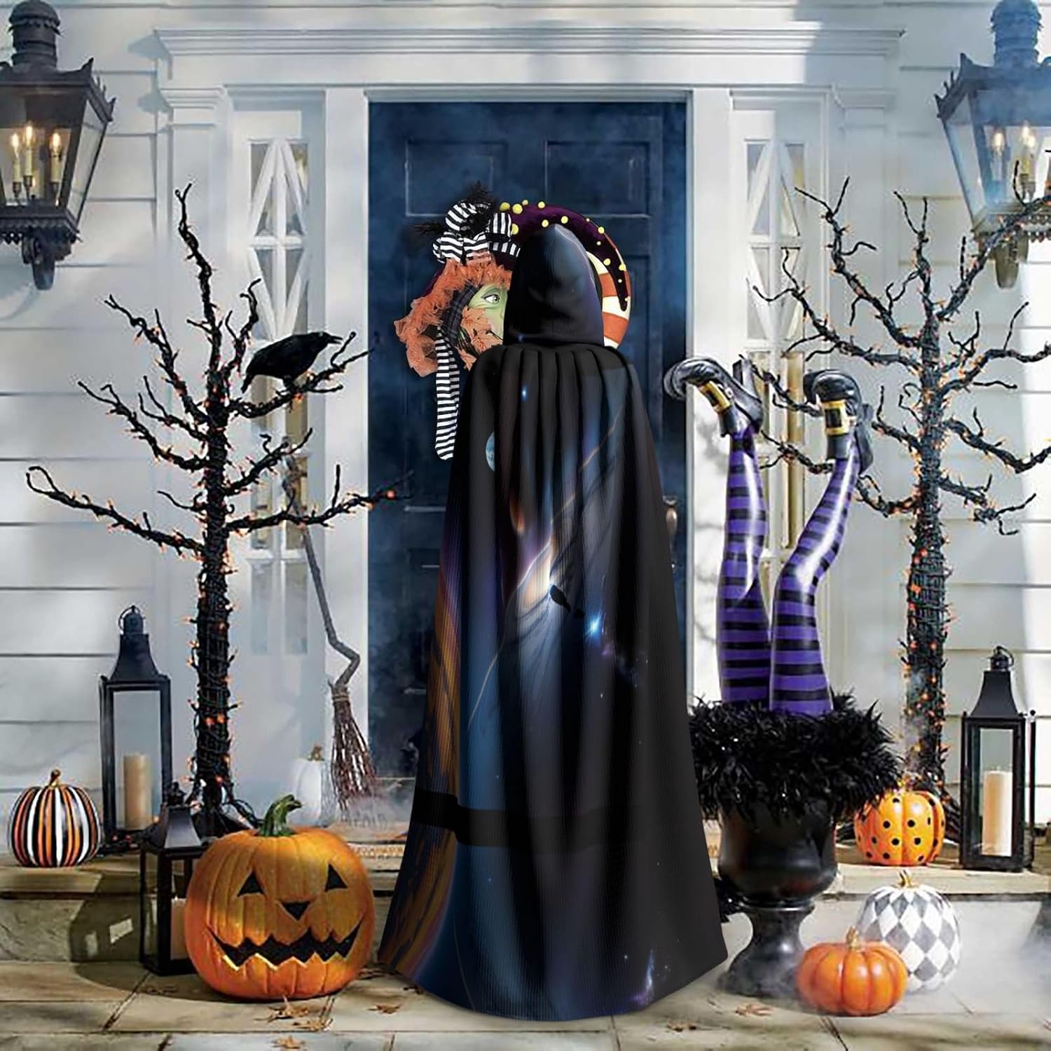 STejar A Fascinating Universe Halloween Adult Hooded Cape, Hooded Robe Cape, Women's Men's Halloween Dress Up Party Cosplay Costumes. Black