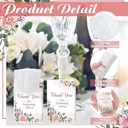 Miniatura 3 de Paquete de 100 pañuelos de boda a granel, con texto en inglés "Thank You for Celebrating with Us", pañuelos faciales para bodas, pañuelos de tamaño