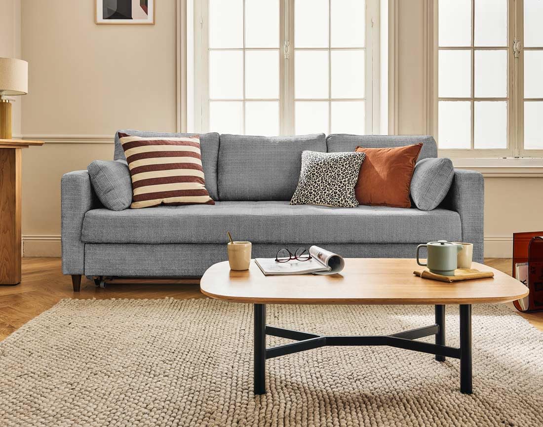 Lisa Design Anna - 3-sitzer Einzelsofa Schlaffunktion mit Tasche aus Strukturiertem Samt Grau