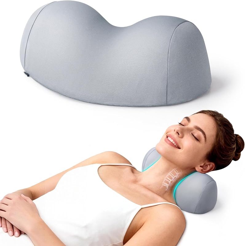 Small Neck Stretcher Pillow for Pain Relief, Soft Cervical Traction Device Neck Mild Support Pillow Memory Foam Cervical Neck Orthopedic Pillow for Tension Muscle Relax Relief (Grey)